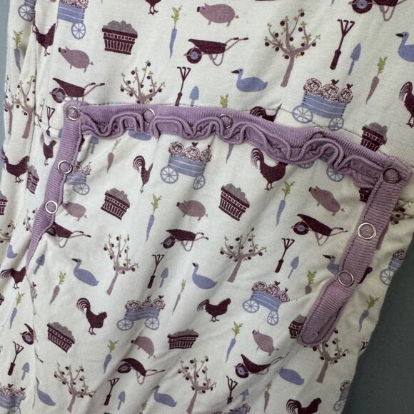 KICKEE PANTS muffin ruffle bamboo coverall w/ snaps natural farm print size 3T - Picture 5 of 6